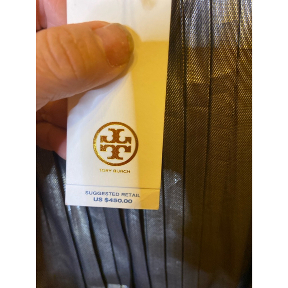 Tory Burch gold metallic & silk pleated skirt size 8 - Picture 3 of 6